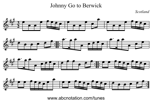 Go to Berwick, Johnny - staff notation