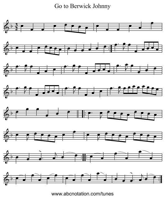 Go to Berwick Johnny - staff notation