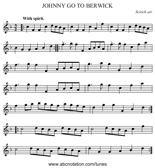 GO TO BERWICK, JOHNNY - staff notation