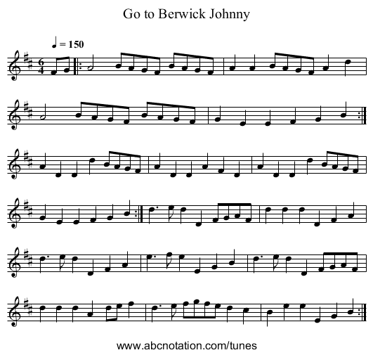 Go to Berwick Johnny - staff notation