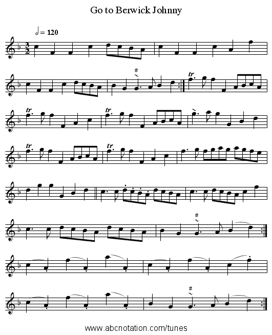Go to Berwick Johnny - staff notation