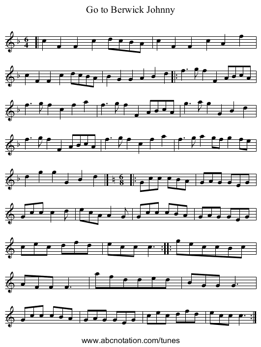 Go to Berwick Johnny - staff notation