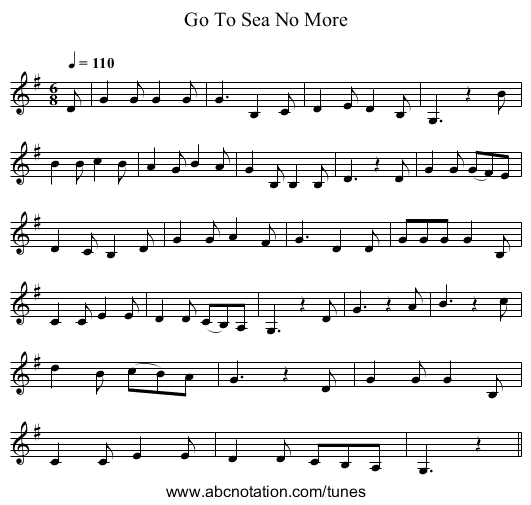 Go To Sea No More - staff notation