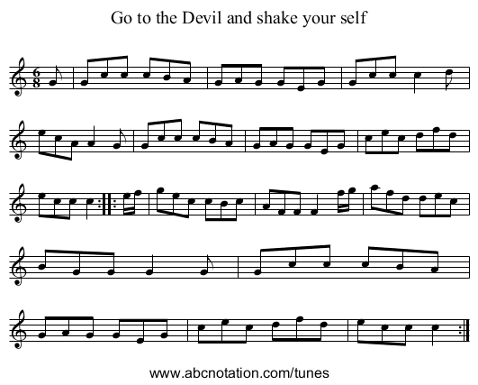 Go to the Devil and shake your self - staff notation