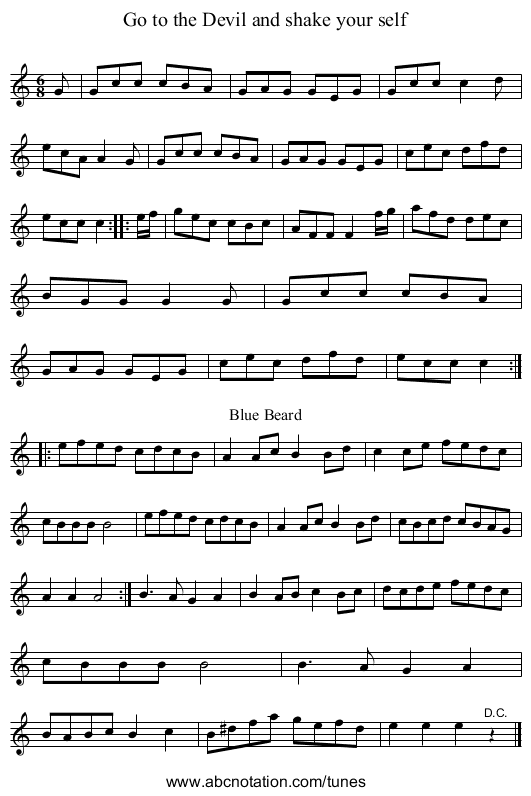 Go to the Devil and shake your self - staff notation