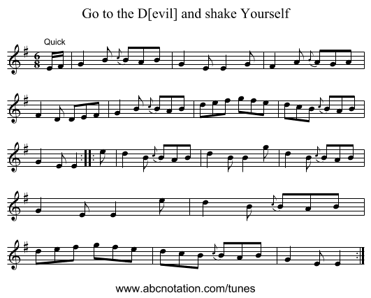Go to the D[evil] and shake Yourself - staff notation