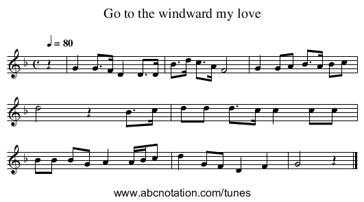 Go to the windward my love - staff notation