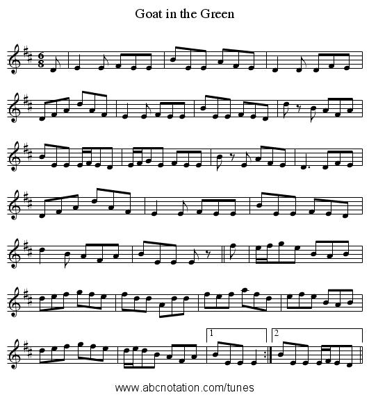 Goat in the Green - staff notation