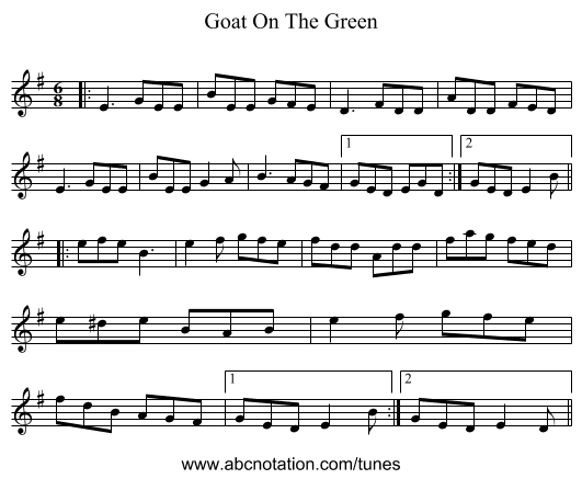Goat On The Green - staff notation