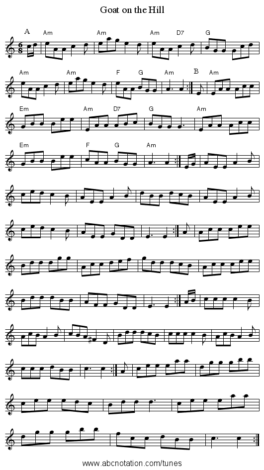 Goat on the Hill - staff notation