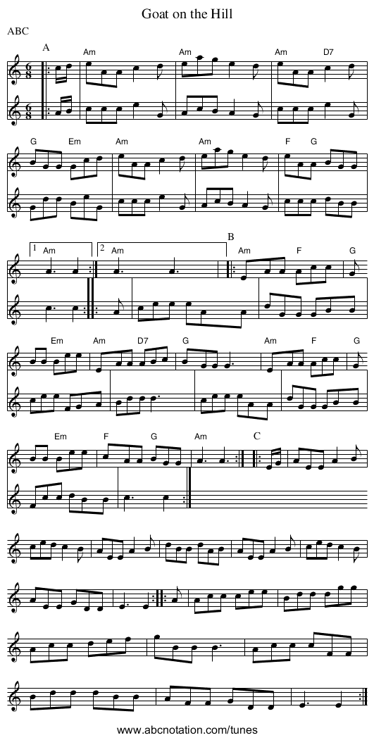 Goat on the Hill - staff notation