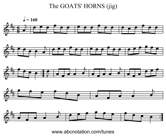 GOATS' HORNS (jig), The - staff notation