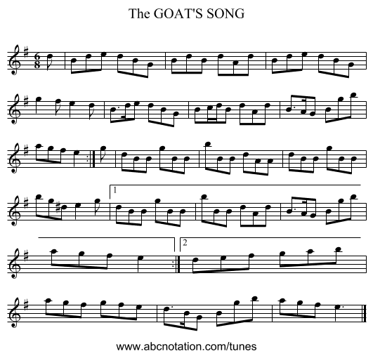 GOAT'S SONG, The - staff notation