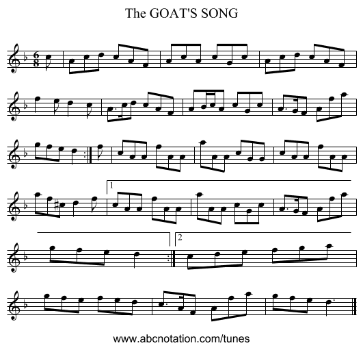 GOAT'S SONG, The - staff notation