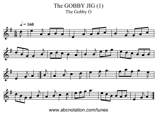 GOBBY JIG (1), The - staff notation