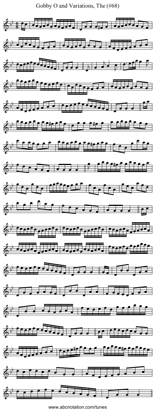 Gobby O and Variations, The (#68) - staff notation
