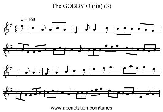 GOBBY O (jig) (3), The - staff notation