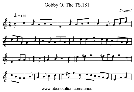 Gobby O, The TS.181 - staff notation