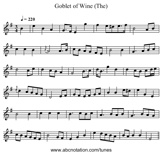 Goblet of Wine (The) - staff notation