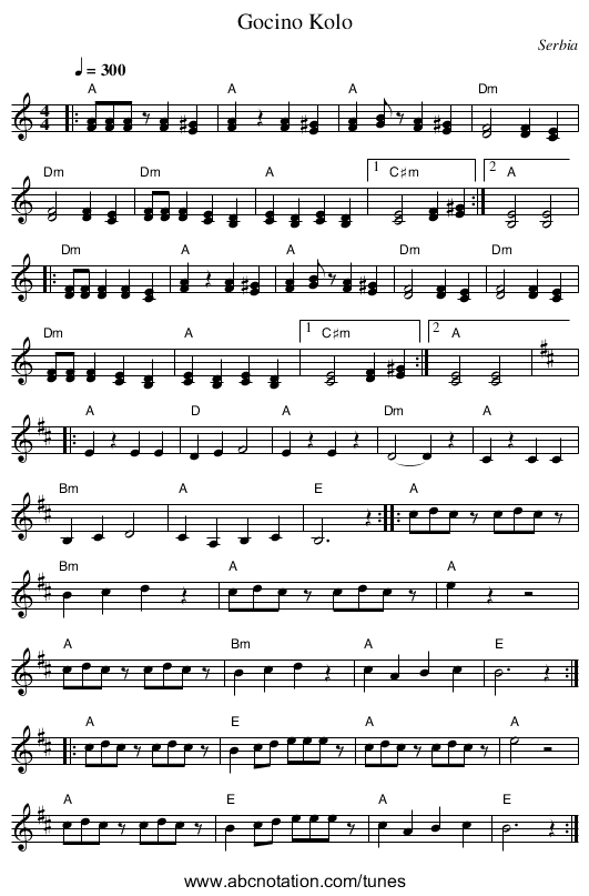 Gocino Kolo - staff notation