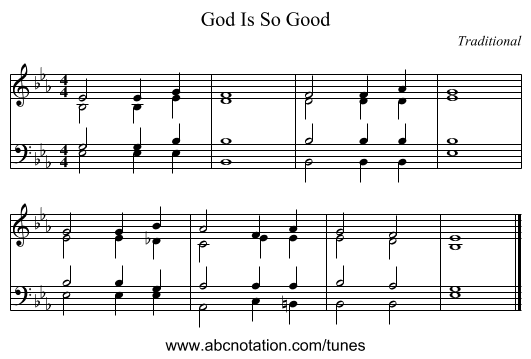 God Is So Good - staff notation