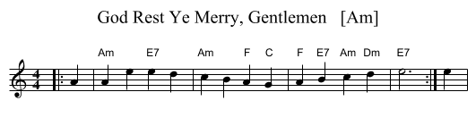 God Rest Ye Merry, Gentlemen   [Am] - staff notation