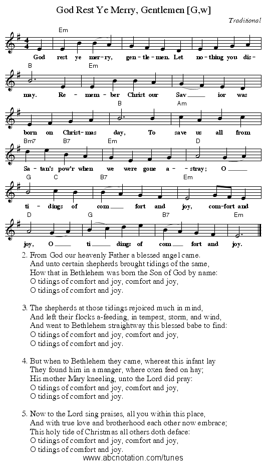 God Rest Ye Merry, Gentlemen [G,w] - staff notation
