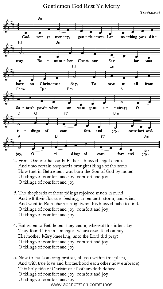 God Rest Ye Merry, Gentlemen - staff notation