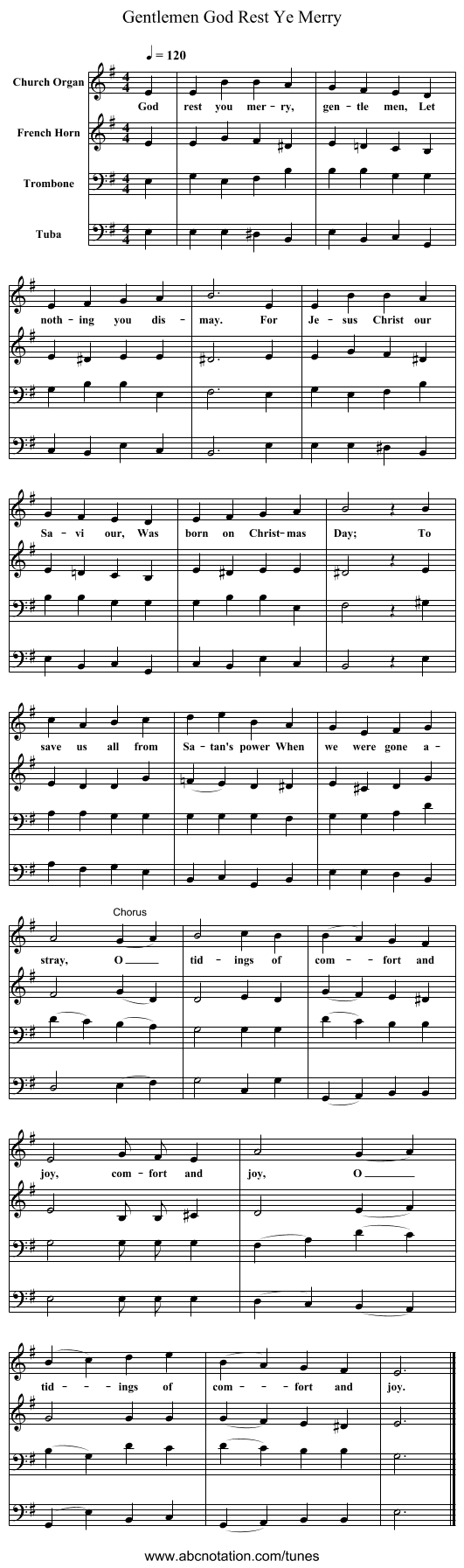 God Rest Ye Merry, Gentlemen - staff notation