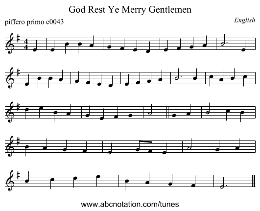 God Rest Ye Merry Gentlemen - staff notation