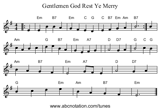 God Rest Ye Merry, Gentlemen - staff notation