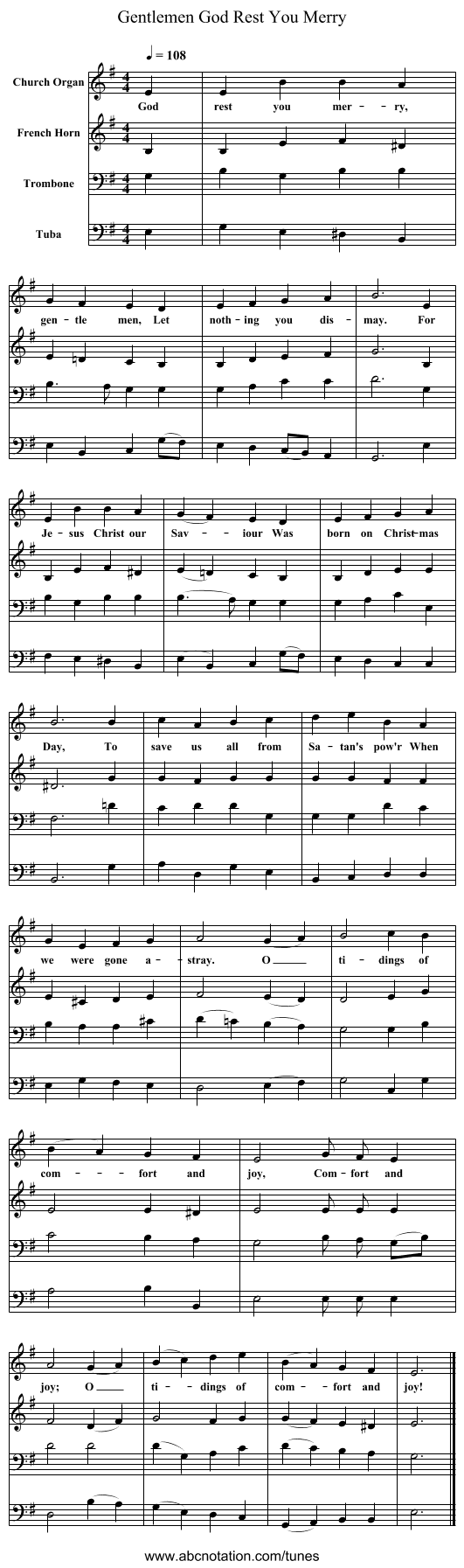 God Rest You Merry, Gentlemen - staff notation