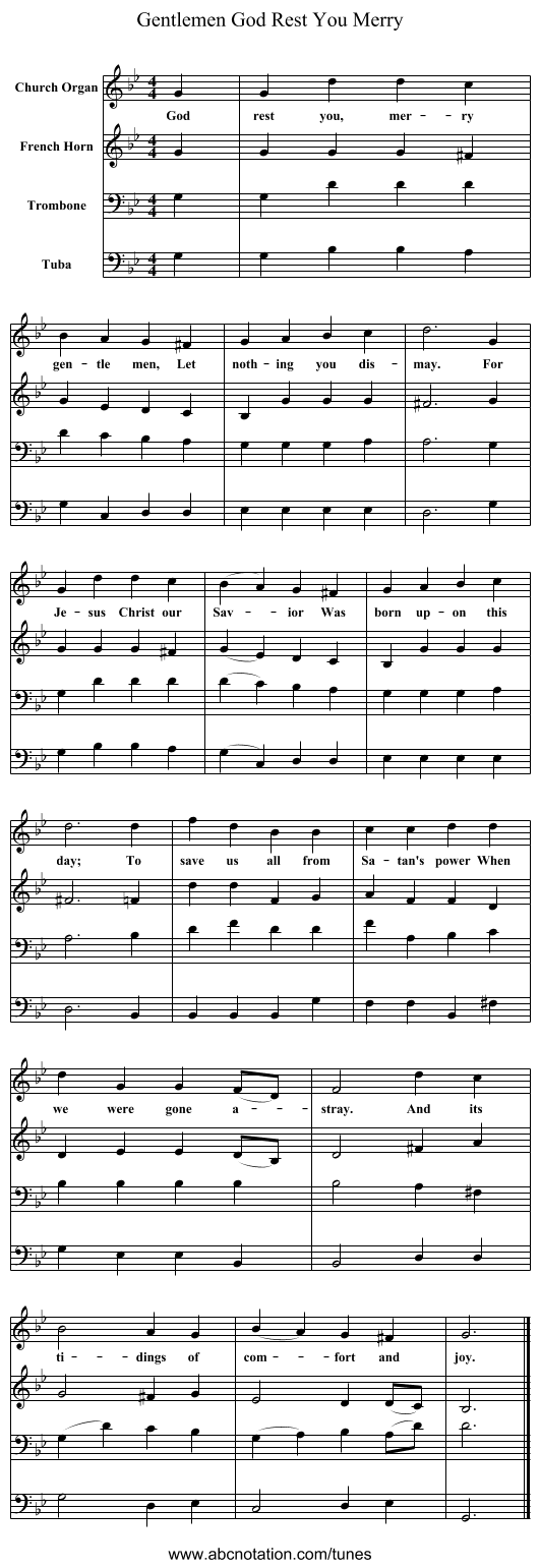 God Rest You Merry, Gentlemen - staff notation