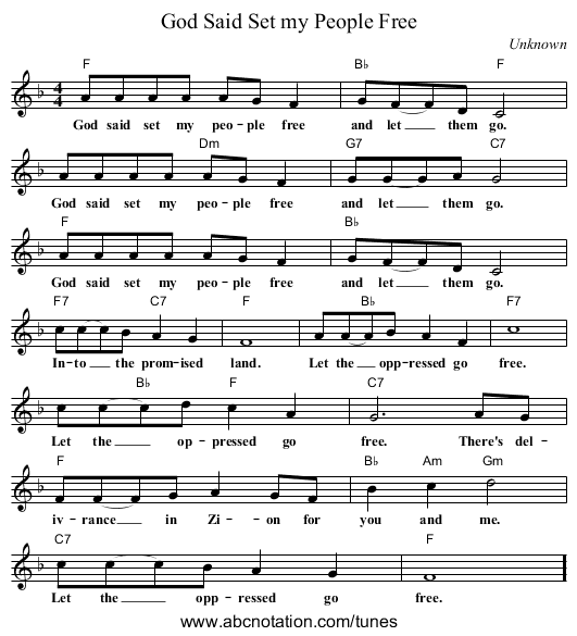 God Said Set my People Free - staff notation