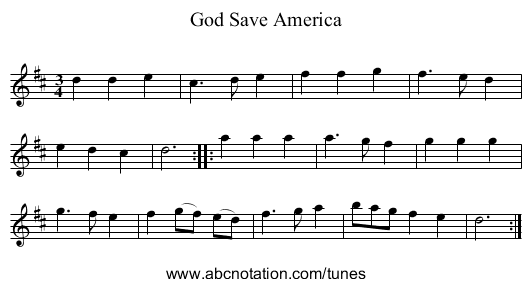 God Save America - staff notation