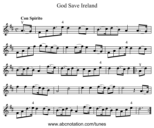 God Save Ireland - staff notation