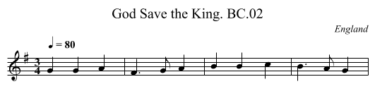 God Save the King. BC.02 - staff notation
