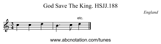 God Save The King. HSJJ.188 - staff notation