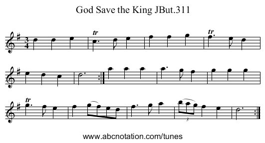 God Save the King JBut.311 - staff notation