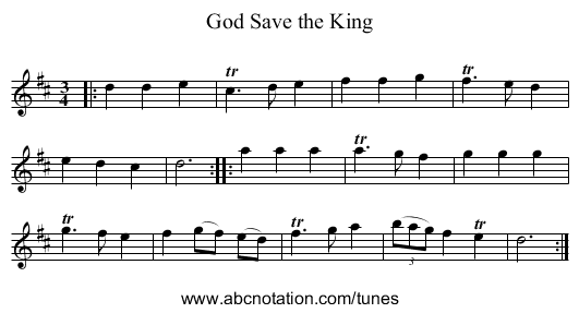 God Save the King - staff notation