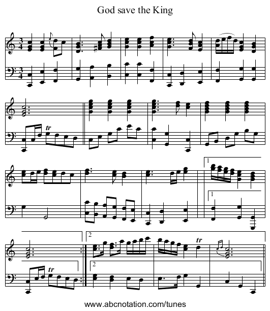 God save the King - staff notation
