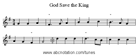 God Save the King - staff notation