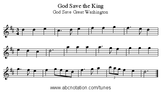 God Save the King - staff notation