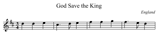 God Save the King - staff notation