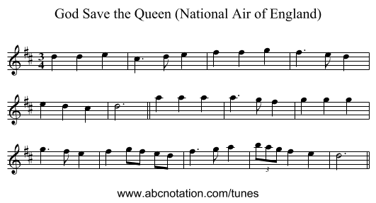 God Save the Queen (National Air of England) - staff notation