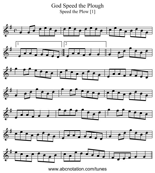 God Speed the Plough - staff notation