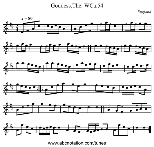 Goddess,The. WCa.54 - staff notation
