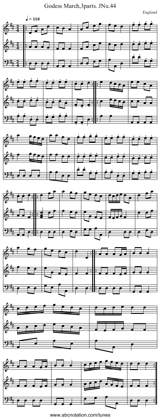 Godess March,3parts. JNu.44 - staff notation