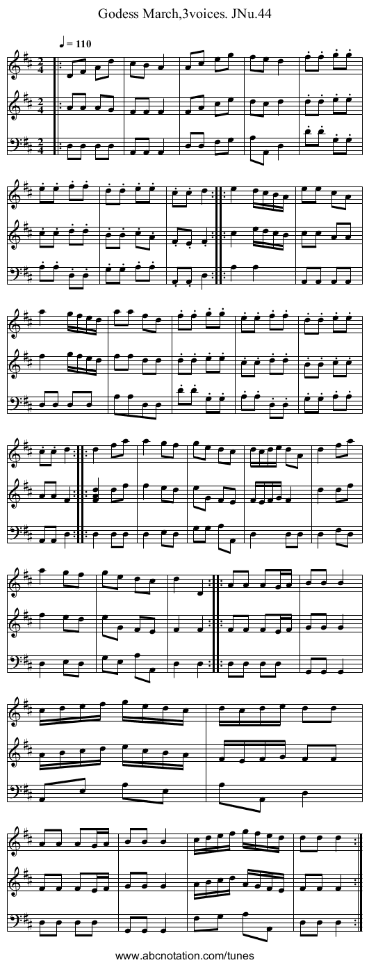 Godess March,3voices. JNu.44 - staff notation