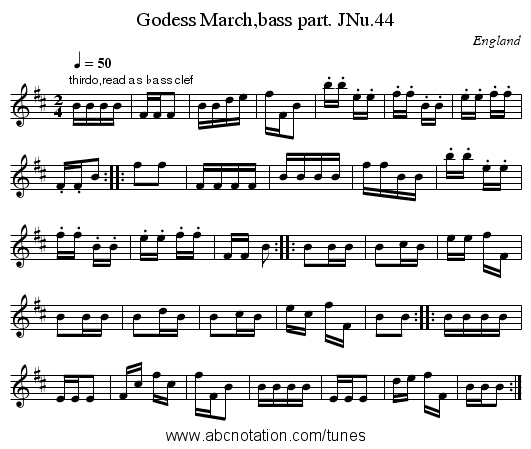 Godess March,bass part. JNu.44 - staff notation